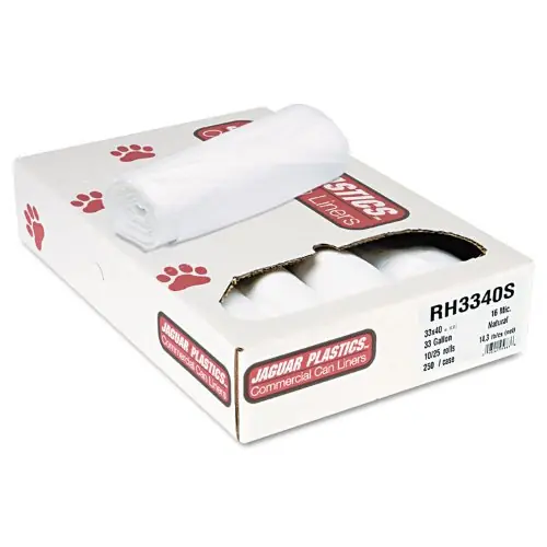 Jaguar Plastics® RH3340S Commercial Can Liners, Coreless, 33 gal, 16 Micron, Clear, 25 Bags Per Roll | Groves Industrial Sale